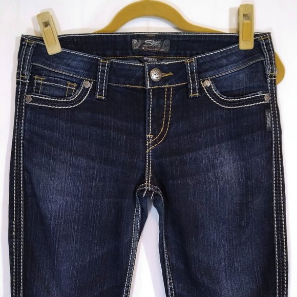 Silver Jeans Frances size 29 -L31 Bootcut Dark Wash Denim Low rise Thick Stitch - Picture 3 of 11